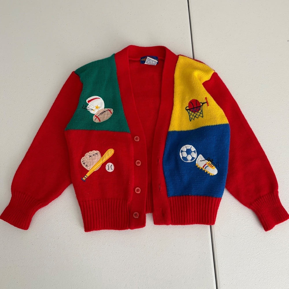 Vintage Reflex Boys 2T Sports Colorblock Cardigan Sweater Red Blue Green ww